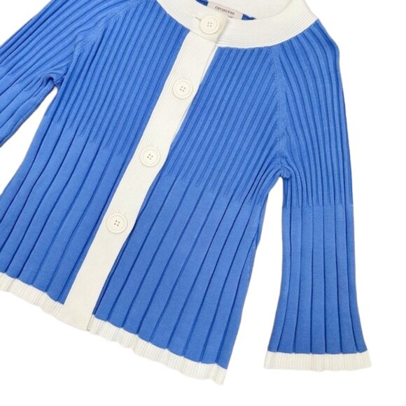 Covington Blue White Ribbed Button Cardigan Sweater M Retro Statement Knit - Picture 5 of 10